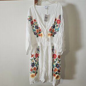 New with tags - white mini dress with floral embroidery